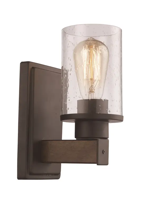 1 Light Wall Sconce in Rubbed Oil Bronze with Seeded Glass