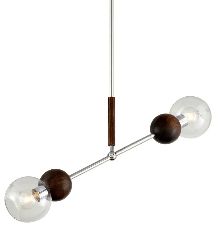 Arlo 2 Light Island Light - Polished Stainless Steel and Natural Acacia Finish