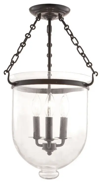 Hampton, 21" Semi Flush, Old Bronze Finish, Clear Glass Shade
