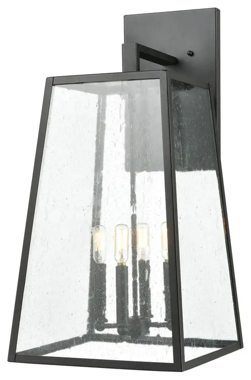 Meditterano 4-Light Sconce, Matte Black With Seedy Glass, 27"