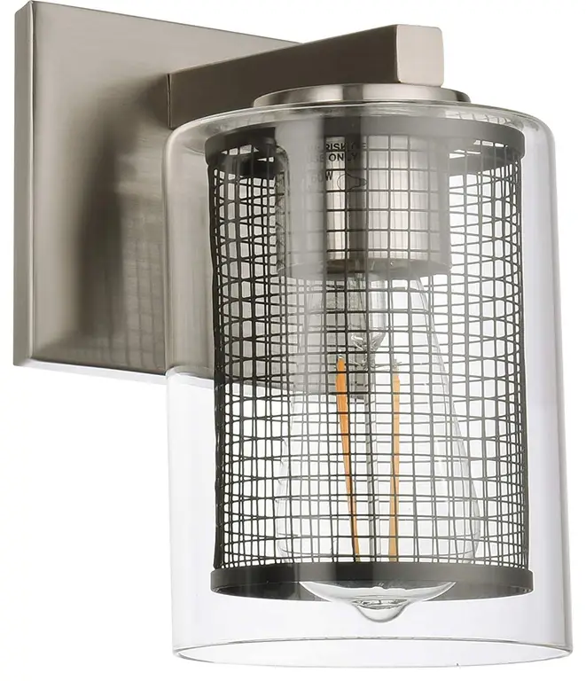 Modern Wall Sconce With Nickel Finish Glass Industrial Wall Light